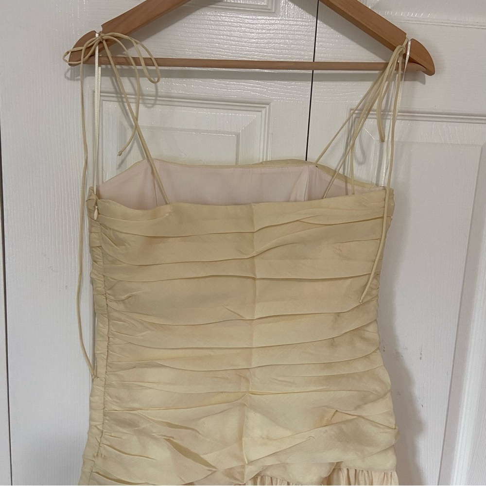 Zara Soft Yellow Ruched Bodice Midi Dress - Picture 6 of 11